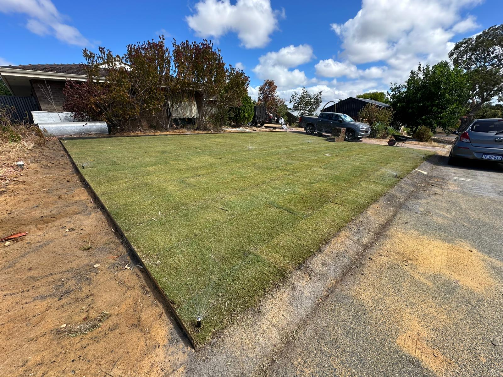 New turf install, Corten steel edged lawn
